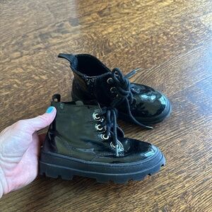 Kids Patent Black Combat Boots